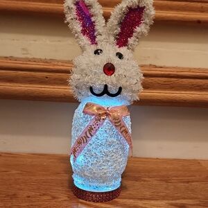 Hand Crafted White and Pink Bunny Decor with LED Light